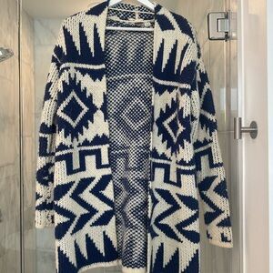 🤍 Roxy Aspen Aztec Knit Cardigan – Navy & Cream, Cozy Oversized Fit 🤍